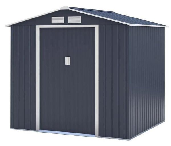 ARCHER, casetta da giardino in metallo, modello chalet, 4,07 m², colore antracite, con 2 porte scorrevoli, completa di kit di ancoraggio