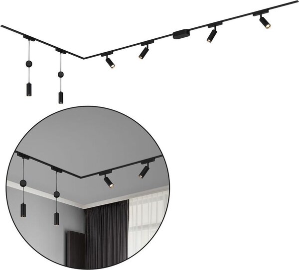 Sistema di binari Briloner Luxtrail, 4x faretti LED, 2x LED a sospensione, a L, nero