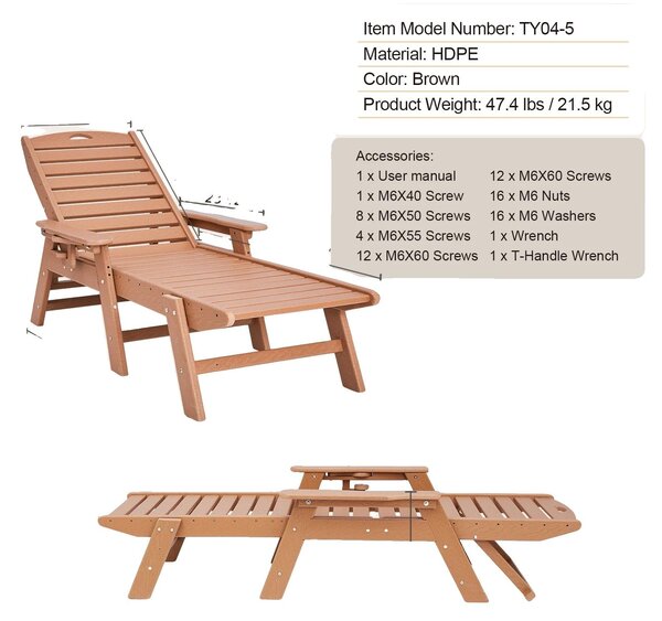 Poltrona reclinabile, schienale regolabile, portata massima 181 kg, marrone