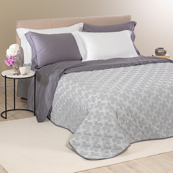 Copriletto Primaverile MATRIMONIALE Texture GRIGIO Raso Jacquard Caleffi