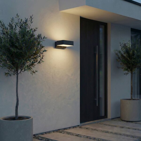 Applique da esterni LED Lindby Fando, antracite, con sensore, IP44 Fando, Alluminio / Grigio / Zincato, Alluminio