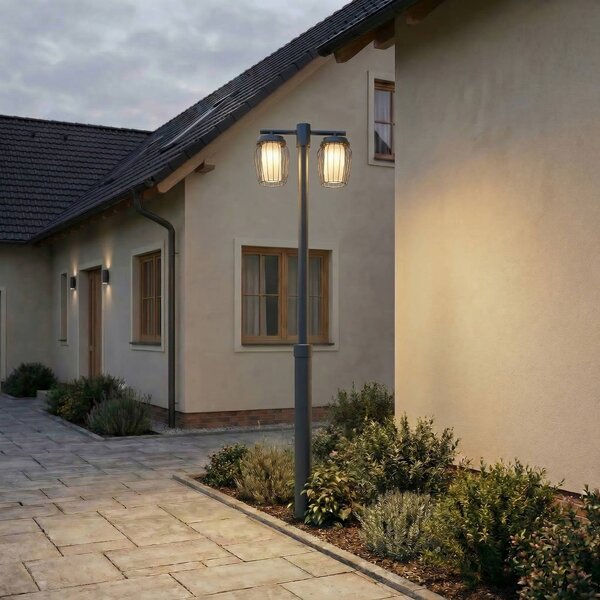 Lampada da esterno Lucande Chandan, altezza 215 cm, antracite, a 2 luci Chandan, Alluminio / Grigio / Zincato, Metallo, Moderno