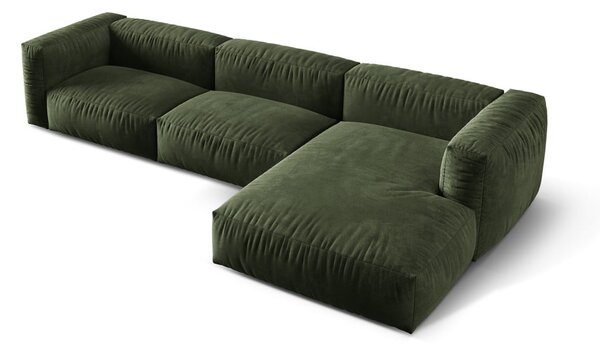 Divano angolare componibile verde (con penisola a destra/con chaise lounge) con rivestimento in velluto Martina – Micadoni
