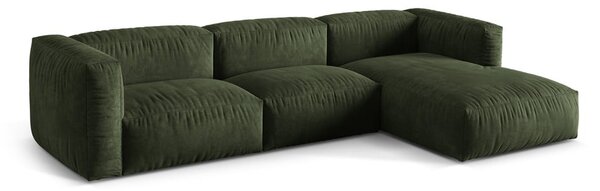 Divano angolare componibile verde (con penisola a destra/con chaise lounge) con rivestimento in velluto Martina – Micadoni