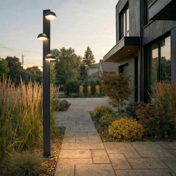 Lucande Lampada LED da esterno Velira, nera, 220 cm, a 3 luci Velira, Nero, Metallo, Moderno