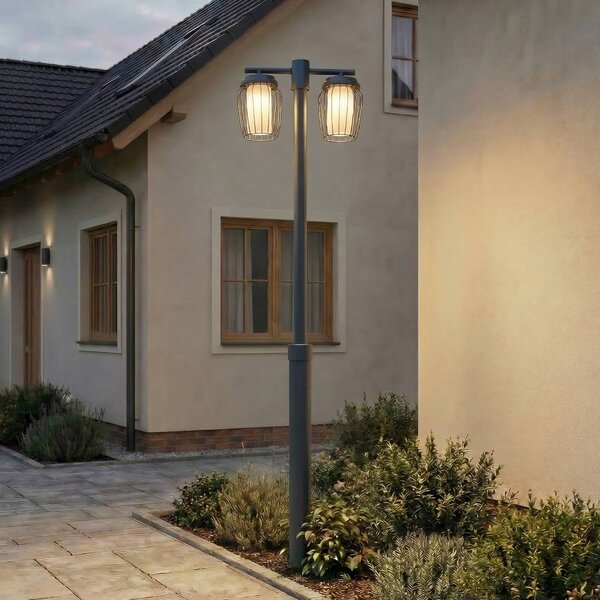 Lampada da esterno Lucande Chandan, altezza 215 cm, antracite, a 2 luci Chandan, Alluminio / Grigio / Zincato, Metallo, Moderno