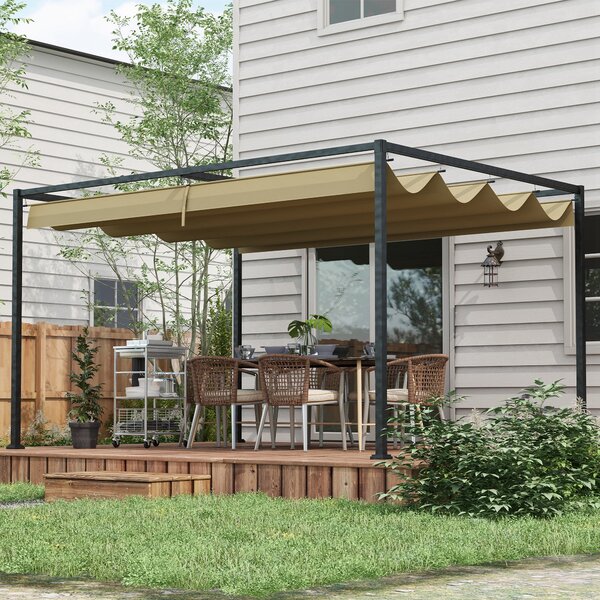 Outsunny Pergola coulissante retrattile per giardino, struttura in metallo e 180 g/m², grigio scuro | Aosom Italy