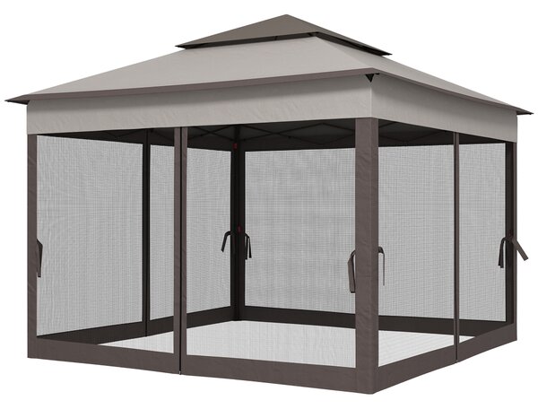 Outsunny Gazebo Pieghevole con Pareti Laterali Grigio 3,25 x 3,25 x 2,7 m
