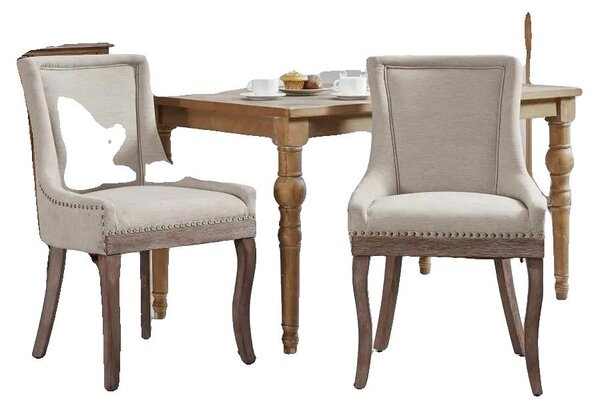 Sedia da pranzo, struttura in legno massello, schienale alto, CQY-beige