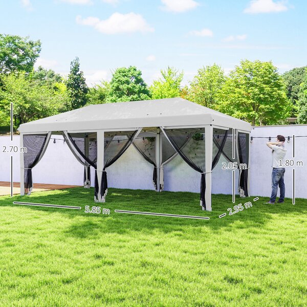 Outsunny Gazebo Pieghevole da Giardino con Zanzariera e Borsa di Trasporto, 585x295x270 cm, Bianco Crema | Aosom Italy