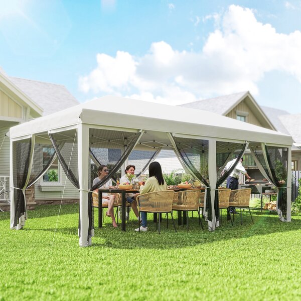 Outsunny Gazebo Pieghevole da Giardino con Zanzariera e Borsa di Trasporto, 585x295x270 cm, Bianco Crema | Aosom Italy