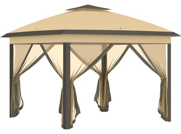 Outsunny Gazebo Pieghevole con Zanzariera e Doppio Tettuccio, 330x330x288cm, Beige|Aosom
