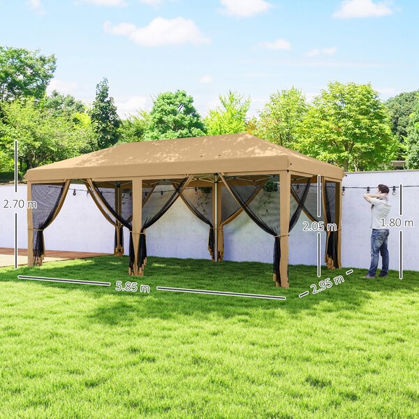Outsunny Gazebo Pieghevole da Giardino con Zanzariera e Borsa di Trasporto, 585x295x270 cm, Beige | Aosom Italy