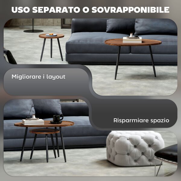 HOMCOM Set 2 Tavolini da Salotto Sovrapponibili in Legno e Metallo, Colore Legno Scuro | Aosom Italy