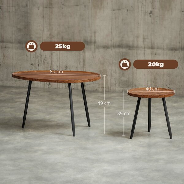 HOMCOM Set 2 Tavolini da Salotto Sovrapponibili in Legno e Metallo, Colore Legno Scuro | Aosom Italy