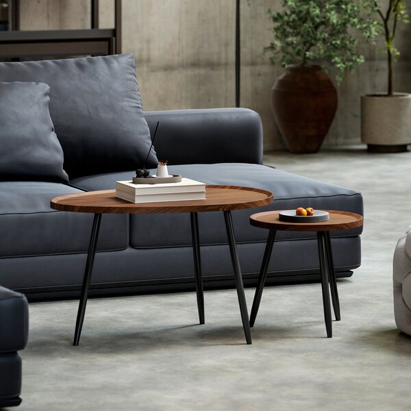 HOMCOM Set 2 Tavolini da Salotto Sovrapponibili in Legno e Metallo, Colore Legno Scuro | Aosom Italy
