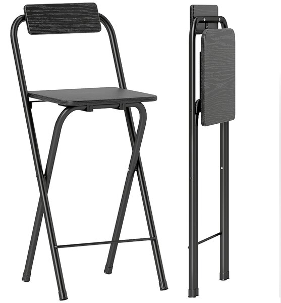 HOMCOM Set 2 Sgabelli da Bar Pieghevoli con Poggiapiedi, in Legno e Acciaio, per bar, cucine, sale da pranzo e balconi, 37x45x87cm, Nero | Aosom Italy
