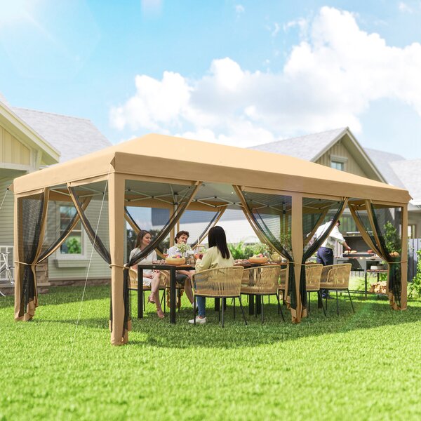 Outsunny Gazebo Pieghevole da Giardino con Zanzariera e Borsa di Trasporto, 585x295x270 cm, Beige | Aosom Italy