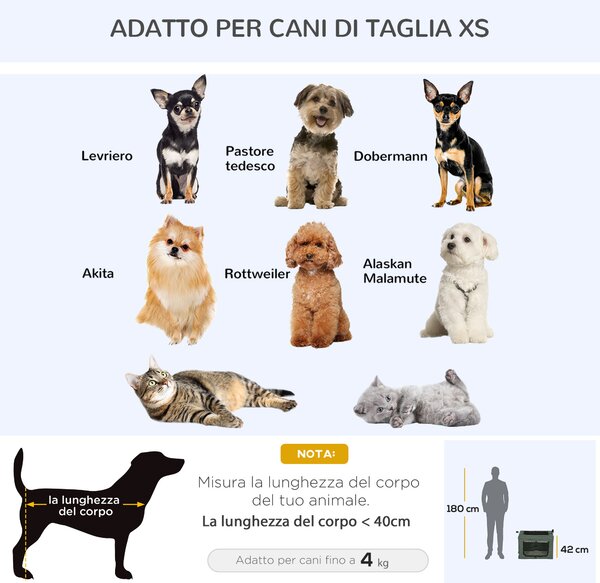 PawHut Trasportino per Cani Mini e Gatti con Cuscino, Sacca di Trasporto e Porte a Rete, 60x42x42 cm, Grigio | Aosom Italy