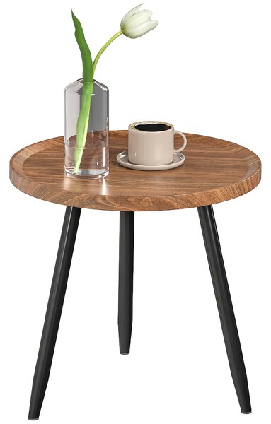HOMCOM Tavolino da Caffè Rotondo con Bordo Rialzato e 3 Gambe, in Legno e Acciaio, Ø40x39 cm, Nero e color Legno | Aosom Italy