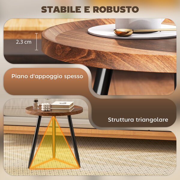 Tavolino Da Caffè Rotondo Artigianale In Legno Di Mango Con Bordo Intagliato E Gambe In Ferro - The Urban Port - 2