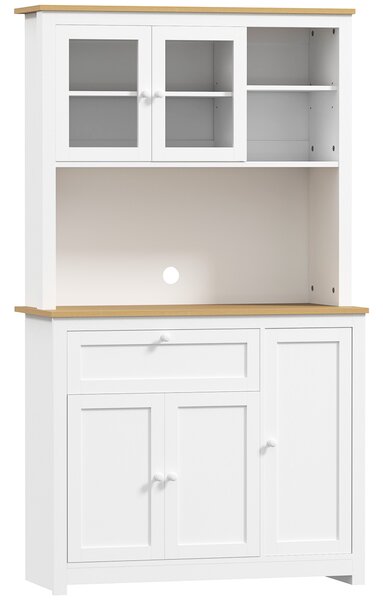 HOMCOM Mobile da cucina in stile country, 1 vetrina, 1 ripiano aperto, 1 cassetto, 2 armadi, naturale + bianco | Aosom Italy