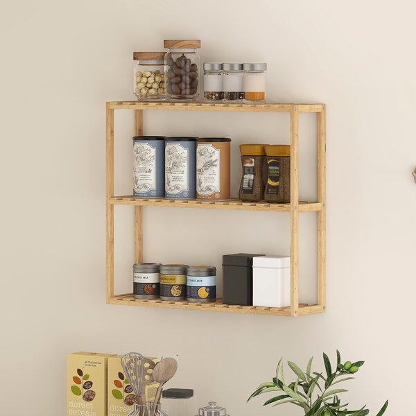 HOMCOM Scaffale da bagno in bambù regolabile, scaffale da bagno a 3 livelli, 60 x 15 x 54 cm, effetto legno naturale | Aosom Italy