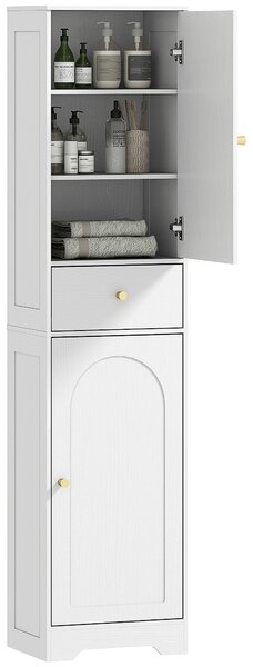 HOMCOM Armadietto Alto da Bagno Stretto con 2 Porte Arco Cassetto e Ripiani Regolabili Moderno 40x29,5x170 cm Bianco Veteado | Aosom Italy