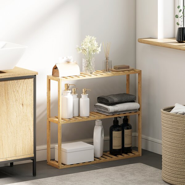 HOMCOM Scaffale da bagno in bambù regolabile, scaffale da bagno a 3 livelli, 60 x 15 x 54 cm, effetto legno naturale | Aosom Italy
