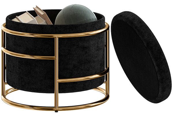 HOMCOM Pouf con Spazio di Archiviazione, Pouf Imbottito, Telaio in Metallo, Dorato, Nero | Aosom Italy