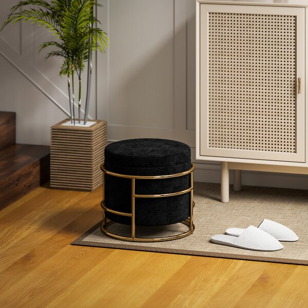 HOMCOM Pouf con Spazio di Archiviazione, Pouf Imbottito, Telaio in Metallo, Dorato, Nero | Aosom Italy
