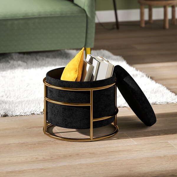 HOMCOM Pouf con Spazio di Archiviazione, Pouf Imbottito, Telaio in Metallo, Dorato, Nero | Aosom Italy