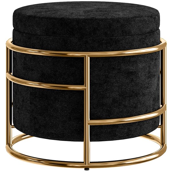 HOMCOM Pouf con Spazio di Archiviazione, Pouf Imbottito, Telaio in Metallo, Dorato, Nero | Aosom Italy