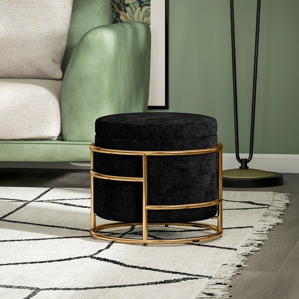 HOMCOM Pouf con Spazio di Archiviazione, Pouf Imbottito, Telaio in Metallo, Dorato, Nero | Aosom Italy