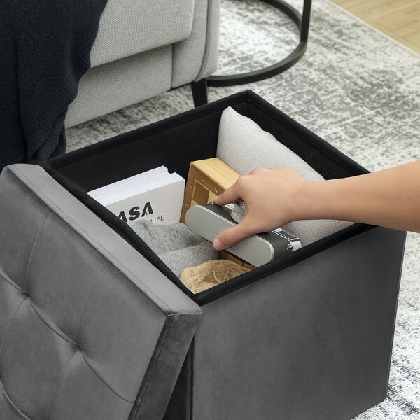 HOMCOM Pouf pieghevole con spazio di stivaggio, scatola contenitore, schiuma, MDF, Grigio | Aosom Italy