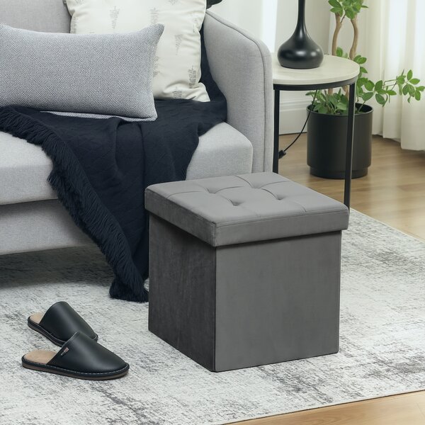 HOMCOM Pouf pieghevole con spazio di stivaggio, scatola contenitore, schiuma, MDF, Grigio | Aosom Italy