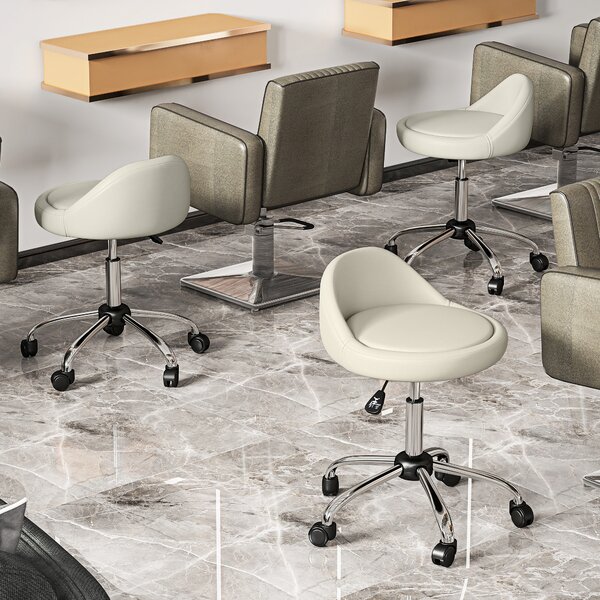 HOMCOM Sgabello da Lavoro Girevole con Ruote, Altezza Regolabile, Sedile Rotante, 50cm x 50 cm x 83 cm, Bianco | Aosom Italy