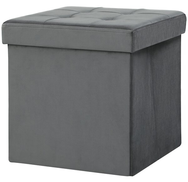 HOMCOM Pouf pieghevole con spazio di stivaggio, scatola contenitore, schiuma, MDF, Grigio | Aosom Italy