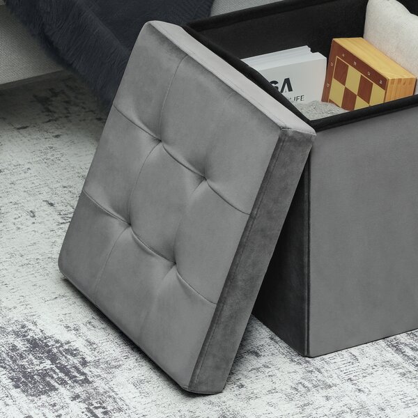 HOMCOM Pouf pieghevole con spazio di stivaggio, scatola contenitore, schiuma, MDF, Grigio | Aosom Italy