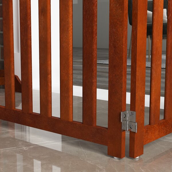PawHut Barriera di Sicurezza per Cani per Scale e Porte Design Pieghevole e Supporto a Piedi 205x30x60 cm Marrone | Aosom Italy