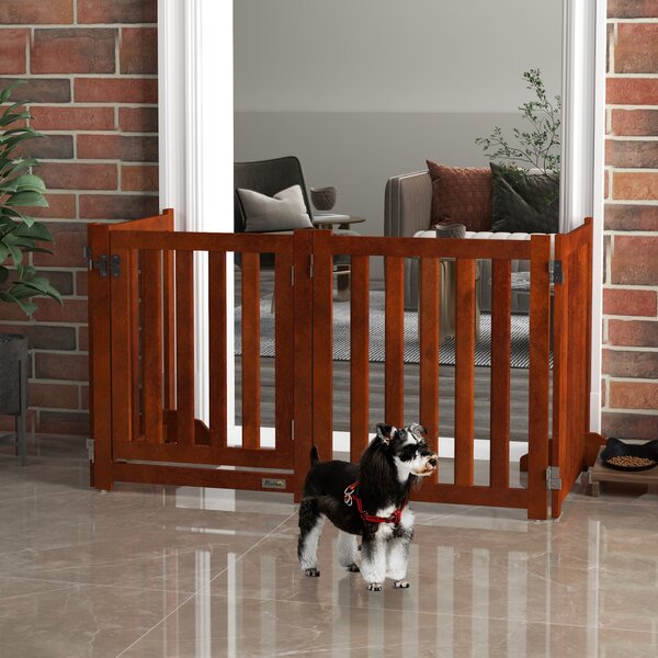 PawHut Barriera di Sicurezza per Cani per Scale e Porte Design Pieghevole e Supporto a Piedi 205x30x60 cm Marrone | Aosom Italy
