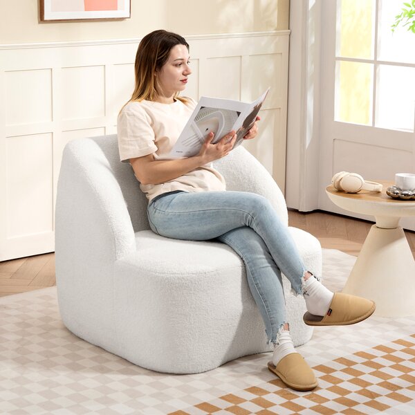 HOMCOM Poltrona moderna con imbottitura in pile, poltrona accogliente per salotto, camera da letto, home office, Bianco crema | Aosom Italy