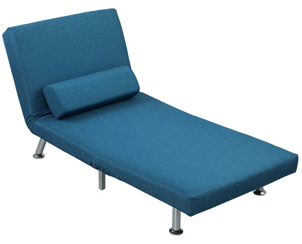 HOMCOM Poltrona Pieghevole con Funzione Letto, Poltrona Relax in Lino, Schienale Regolabile, 75 x 70 x 75 cm, Blu | Aosom Italy