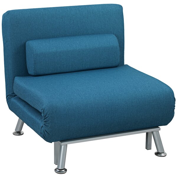 HOMCOM Poltrona Pieghevole con Funzione Letto, Poltrona Relax in Lino, Schienale Regolabile, 75 x 70 x 75 cm, Blu | Aosom Italy
