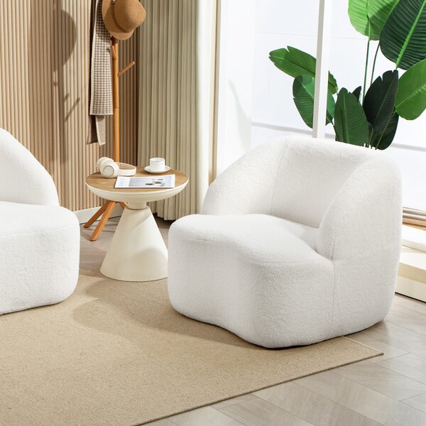 HOMCOM Poltrona moderna con imbottitura in pile, poltrona accogliente per salotto, camera da letto, home office, Bianco crema | Aosom Italy