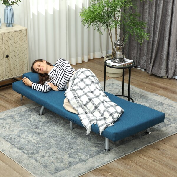 HOMCOM Poltrona Pieghevole con Funzione Letto, Poltrona Relax in Lino, Schienale Regolabile, 75 x 70 x 75 cm, Blu | Aosom Italy