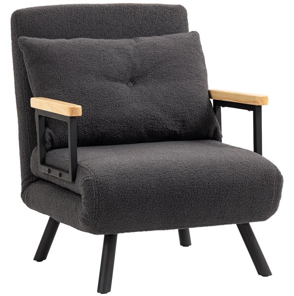 HOMCOM Divano Letto Singolo Pieghevole Poltrona Letto Convertibile 4 in 1 Schienale Regolabile a 5 Livelli e Cuscino 63x73x81 cm Grigio | Aosom Italy