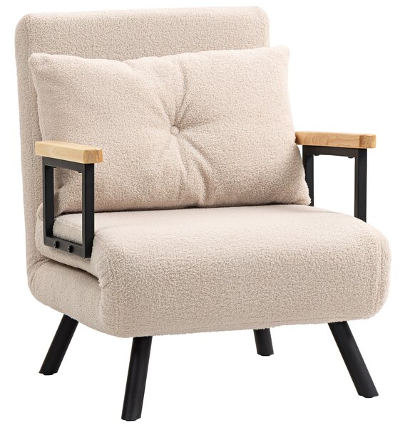 HOMCOM Divano Letto Singolo Pieghevole Divano Letto Convertibile 4 in 1 Schienale Regolabile 5 Livelli e Cuscino 63x73x81 cm Beige | Aosom Italy