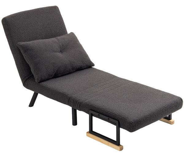 HOMCOM Divano Letto Singolo Pieghevole Poltrona Letto Convertibile 4 in 1 Schienale Regolabile a 5 Livelli e Cuscino 63x73x81 cm Grigio | Aosom Italy
