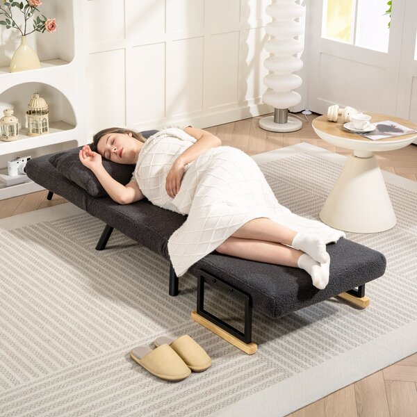 HOMCOM Divano Letto Singolo Pieghevole Poltrona Letto Convertibile 4 in 1 Schienale Regolabile a 5 Livelli e Cuscino 63x73x81 cm Grigio | Aosom Italy